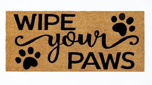 Croft&Cane Coir Doormat - Wipe Your Paws 17x39 Extra Wide Non-Slip Door Mat | Natural Coco Coir Doormat - Low Profile Heavy-Duty Vinyl Backed Indoor Outdoor Mat - Large Entryway Rug for Wide Doorways - color: Wipe Your Paws, size: 1'5" x 3'3" (Rectangular