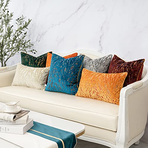 Beige Throw Pillow Cover Velvet Cushion Cover Branches Rectangular Neutral Pillowcase for Sofa Couch Bedroom Living Room, 12x20 Inch - color: Beige, size: 20" x 12" (Pack of 1)