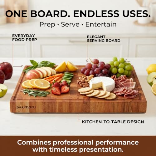 SHUMARU Mahogany End Grain Cutting Board, 17×13×1.6 in – Handmade Butcher Block, Knife-Friendly, Juice Groove, Non-Slip Feet - color: Mahogany | End Grain, size: 17"L x 13"W