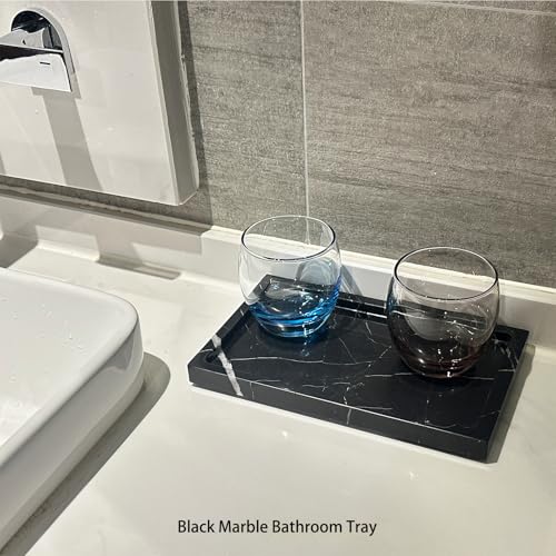Natural Black Marble Vanity Tray, 9.8"x5.9" | Genuine Marble Stone Tray for Bathroom/Kitchen/Dresser - color: Marble Tray-black and White