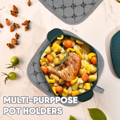 Oven Mitts Kitchen Towels Dishcloths with Pot Holders Sets 12PCS, Dish Towels Sets, Oven Gloves Pot Pads Heat Resistant 500 Degrees with Non-Slip Silicone Surface for Cooking Baking Grilling-Grey - color: Gray