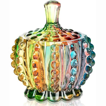 Colorful Crystal Glass Candy Snack Barrel Storage Jar Embossed Luxury Cookie Buffet Canister With Lids Jewelry Box Jar Biscuit Containers - color: Beads