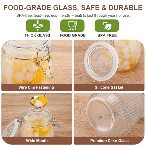Glass Jars with Airtight Lids, 26oz Glass Storage Jars Set of 6, Thick Food Storage Containers for Pantry Organization, Kitchen Counter, Coffee, Pasta, Cereal - size: 26 fl oz x 6 - Ridged