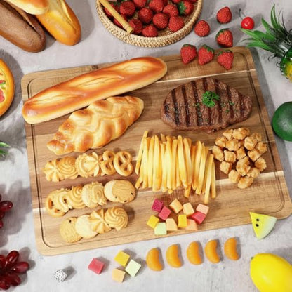 Nuogo 6 Pcs Large Acacia Wood Cutting Boards, Reversible Wooden Chopping Board with Juice Groove, Charcuterie Butcher Block for Kitchen Meat, Veggies & Fruit(20 x 15 Inch) - size: 20 x 15 Inch