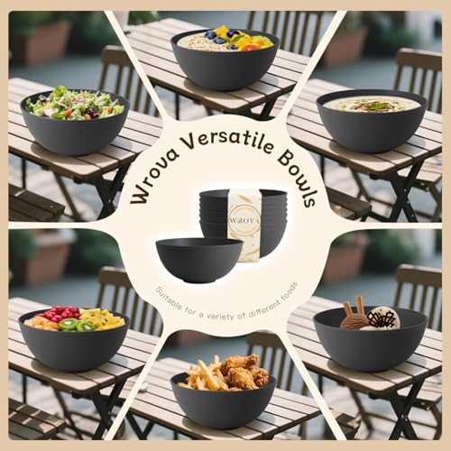 Black Cereal Bowls 40oz, Wheat Straw Bowls Alternative Plastic Bowls | Unbreakable Soup Bowls Set of 6, Extra Thick Anti-Scald Bowls Microwave Safe, Salad Bowls Suitable for Fruit, Ramen, Pho - color: Black, size: 40oz
