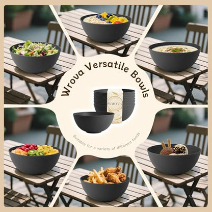 Black Cereal Bowls 40oz, Wheat Straw Bowls Alternative Plastic Bowls | Unbreakable Soup Bowls Set of 6, Extra Thick Anti-Scald Bowls Microwave Safe, Salad Bowls Suitable for Fruit, Ramen, Pho - color: Black, size: 40oz
