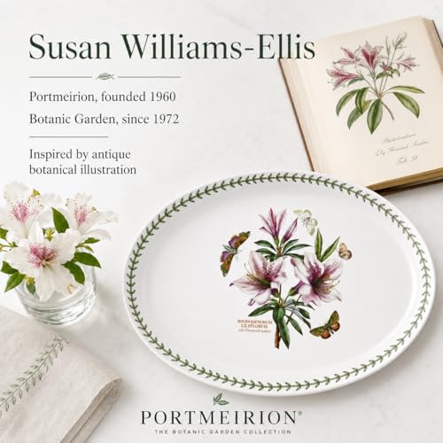 Portmeirion Botanic Garden Oval Serving Dish | 15 Inch Oval Platter | Lily Flowered Azalea Motif | Made from Porcelain | Dishwasher and Microwave Safe | 15" Porcelain Bakeware, Oven to Table, Chip-Resistant, Microwave, Dishwasher, Freezer & Oven Safe for