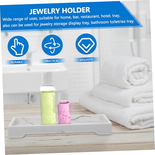 Marble Design Synthetic Vanity Tray for Bathroom Storage, White Cosmetic Organizer and Jewelry Holder, Home Washstand Storage Plate for Toiletries and Accessories