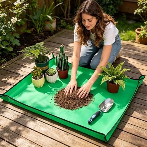27.5" X 39.4" Large Repotting Mat Waterproof Gardening Mat for Indoor Plants, Foldable Transplanting Dirt Control Portable Potting Tray for Plant Lovers Gardening Gifts