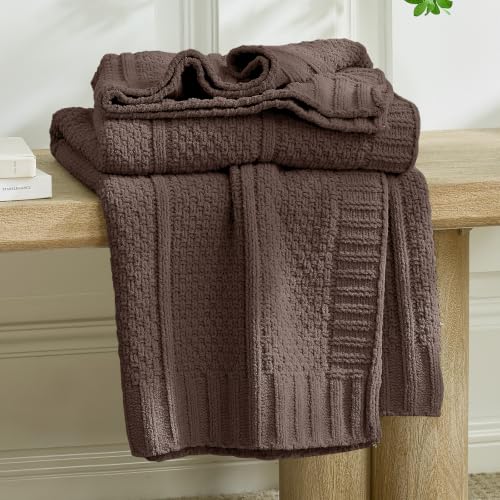 Chenille Throw Blanket for Couch, Soft Cozy Chunky Knit Blanket, Moss Stitch Throw for Sofa, Bed, Living Room, Lightweight Warm Home Decor, Dark Brown 50"x60" - color: Dark Brown, size: 50" X 60"