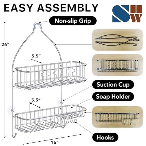Simple Houseware Stainless Steel Hanging Shower Head Caddy Organizer | (26 x 16 x 5.5 inches) - size: Large - 26" x 16" x 5.5"