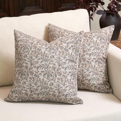 Amor Virisso Floral Throw Pillow Covers 20x20 Set of 2 Vintage Block Print Pillow Covers Decorative Pillow Covers Couch Pillows for Living Room Farmhouse Accent Sofa Pillows, Red/Sand - color: Red/Sand, size: 20" x 20" (Pack of 2)