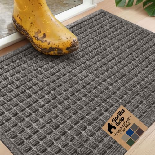 GORILLA GRIP® Ultra Absorbent Front Door Mat Outside Entrance, Traps Dirt and Moisture, HydroABSORB Indoor Outdoor Doormat Holds 1.7 Cups Water, Stain and Fade Resistant Welcome Mat, 29x17 Charcoal - color: Charcoal, size: 29" X 17"