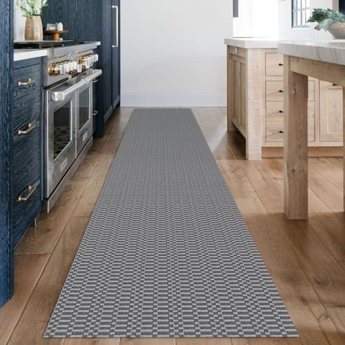 KOZYFLY 2x12 Runner Rug, Washable Non Slip Long Kitchen Hallway Rug, Grey | Long braided cotton carpet runner with rubber backing for hallways, kitchens, entryways and high-traffic indoor floors - color: Charcoal Grey/Dark Grey, size: 2' x 12' (Rectangula