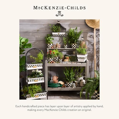 MACKENZIE-CHILDS Enamel Herb Pot Set, Small, Black-and-White Courtly Check | Hand-painted design, small plant pots for herbs or flowers, 8-ounce capacity per pot, set of 3 - color: Courtly Check