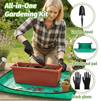 7 Pack 17 Inch Rectangular Plastic Window Box Planters(Brick-red) | Includes trowel, waterproof mat & gloves, perfect for indoor/outdoor herbs, veggies, and flowers - color: Brick-red
