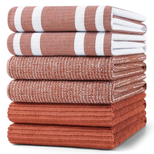 Homaxy Cotton 380 GSM Premium Kitchen Towels, 18"x 28", 6 Pack, Rust | Soft and Absorbent Terry Dish Towels, Multipurpose Tea Towel Set with Hanging Loop, 3 Styles Kitchen Hand Towels - color: Rust, size: 18" X 28" - 6 Pack