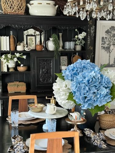 ZYTUYO 3 PCS Light Blue Artificial Hydrangea Fake Flowers 21'' Latex Lifelike Real Touch Large Bouquet Head with Long Stems Leaves for Centerpieces Party Home Wedding Silk Xmas Floral Decor | Lifelike Real Touch Latex Hydrangeas, for Home Decor, Outdoor W