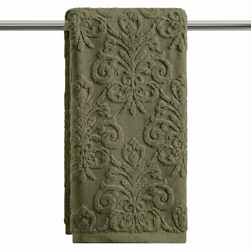 Artoid Mode 1 Pc Olive Green 3D Vintage Floral Hand Towels for Bathroom, 100% Cotton Soft Absorbent Bathroom Decor Towels, 13.7 x 29.5 Inch - color: Olive Green, size: 13.7" x 29.5", 1PC