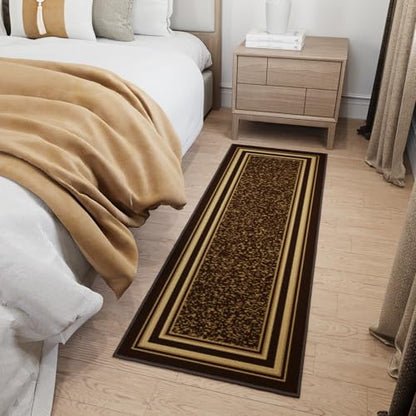Ottomanson 2x5 Kitchen Rug Runner – Non-Slip Entryway Rug - color: Border Brown, size: 1'8" x 4'5" (Runner)