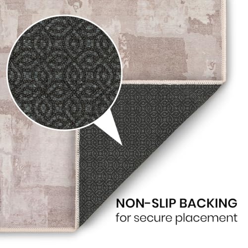 GLN Rugs Bohemian - Troy - Machine Washable Area Rug, Boho Washable, Non Slip, Low Pile Chenille Area Rug, Entryway, Hallway, Kitchen Rug - Easy Clean (3' x 5' Abstract Tan) - color: Abstract Tan, size: 3' x 5' (Rectangular)