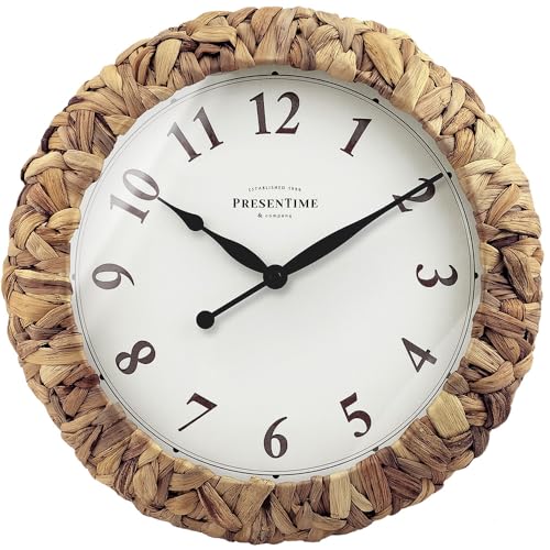 Farmhouse Series, Rustic Woven Clock | 14-Inch Natural Woven Water Hyacinth/Seagrass Wall Clock, Wall Art for Home & Farmhouse Décor - size: 14 inch