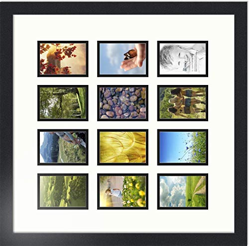 ArtToFrames Double-Multimat-1156-754/89-FRBW26079 Collage Photo Frame Double Mat with 12-3.25x4.75 Openings and Satin Black Frame - color: Porcelain, size: 12 - 3.25x4.75