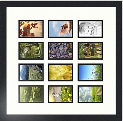 ArtToFrames Double-Multimat-1156-754/89-FRBW26079 Collage Photo Frame Double Mat with 12-3.25x4.75 Openings and Satin Black Frame - color: Porcelain, size: 12 - 3.25x4.75