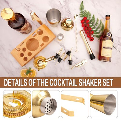 JNWINOG 12Pcs-Cocktail Shaker Set Stainless Steel Bartending Kit 18.6oz Cocktail Bar Set Cocktail Mix Drink Making Kit Professional Bar and Home Drink Bar Tools for Bartender(Gold, 12Pcs) - color: Gold, size: 12Pcs