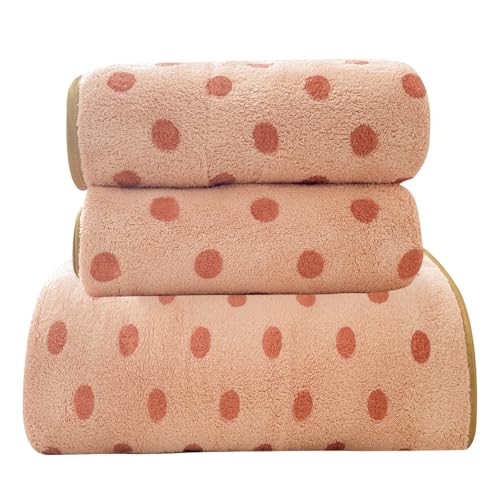 Polka Dots Towels Set Pink Hand Towels Soft Velvet Soft & Absorbent Bath Towels Coral Fleece Bathroom Towel Set, Shower Towel (Pink,1 Bath Towel+2 Hand Towels) - color: Pink Dot, size: 3 pack