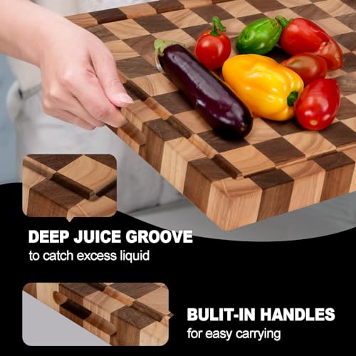 Acacia Wood Cutting Board, 20x15x1.5 Inch, Butcher Block for Kitchen, Premium Acacia Cutting Board with Juice Groove, End Grain Construction from Sustainable Acacia Wood - size: 20"L x 1.5"W