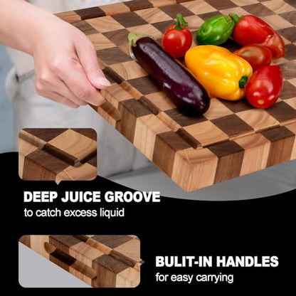 Acacia Wood Cutting Board, 20x15x1.5 Inch, Butcher Block for Kitchen, Premium Acacia Cutting Board with Juice Groove, End Grain Construction from Sustainable Acacia Wood - size: 20"L x 1.5"W