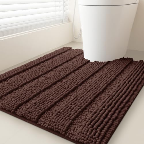 Striped Brown Toilet Bathroom Rug Mat 24" x 20" Contour Rug Ultra Soft, Non Slip Chenille Bath Rugs, Absorbent Plush Shaggy Bath Mats for Bathroom, Bedroom, Kitchen, Shower, Tub - color: Brown, size: 1'8" x 2' (U-Shape)