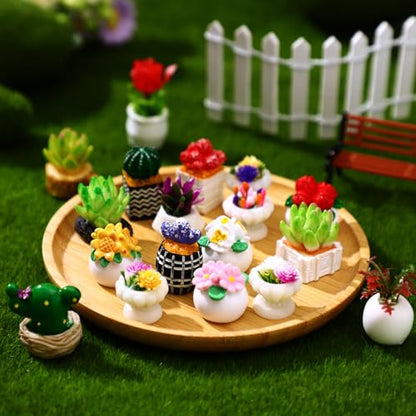 30 Pcs Miniature Plants Accessories Mini Artificial Potted Flower Tiny Resin Greenery Cactus Figurine for Desktop Gift DIY Garden Bonsai Micro Landscape Decoration(Plants) - style: Plants