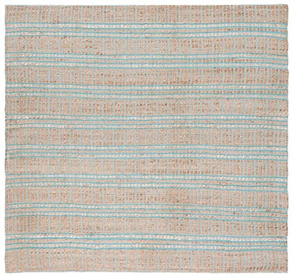 SAFAVIEH Natural Fiber Collection Area Rug - 6'6" Square, Teal & Natural, Handmade Flat Weave Stripe Jute & Cotton Jute, Ideal for High Traffic Areas in Living Room, Bedroom (NFB651K) - color: Teal/Natural, size: 6'6" x 6'6" (Square)