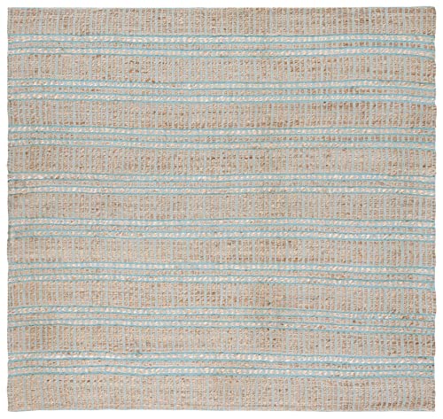 SAFAVIEH Natural Fiber Collection Area Rug - 6'6" Square, Teal & Natural, Handmade Flat Weave Stripe Jute & Cotton Jute, Ideal for High Traffic Areas in Living Room, Bedroom (NFB651K) - color: Teal/Natural, size: 6'6" x 6'6" (Square)