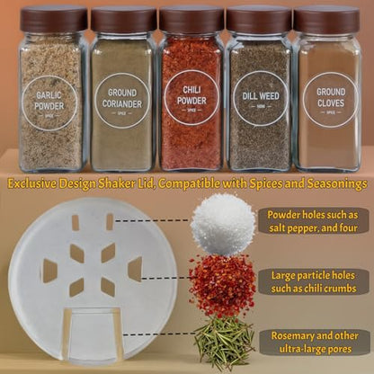 Spice Jars with Labels - 24 Glass Spice with Shaker Lids & Airtight Plastic Caps - 4oz Complete Seasoning Containers Organizer Set for Cabinet, Drawer & Rack (Brown) - color: Brown