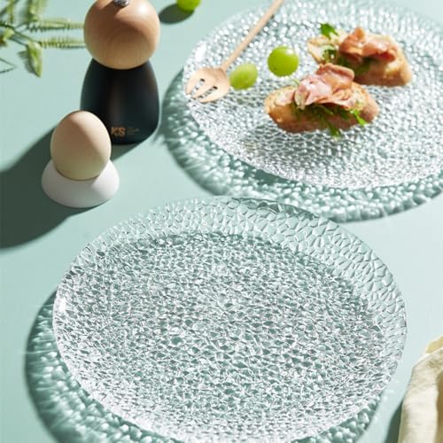 Glass Salad Plates Set of 4, 7inch Crystal Clear Tableware for Dessert, Appetizer, Fruit, Snack, Dishwasher Safe and Stackable, Snowflake Textrued Glass Design (4pcs) (7inch, 4pcs) - color: 7inch, size: 4pcs