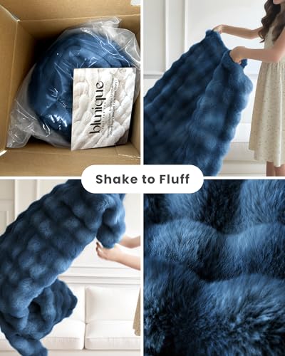 Ultra Soft Cozy Faux Fur Throw Blanket, Fuzzy Plush Thick Bubble Blanket, Oversize Luxury Fluffy Blanket for Couch, Bed, and Living Room, 60x80 Inches, Blue - color: Blue, size: Twin