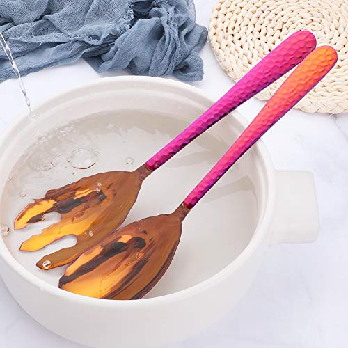 Salad Spoon and Fork Set, 12 Inch Stainless Steel Salad Server, Magic Red Serving Utensils, Pack of 2 - color: Orange Red