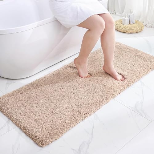 Disolla Beige Bathrom Runner Rug 24x59 - Large Soft Plush Bath Mat, Thick Long Non-Slip Shaggy Floor Mat, Ultra-Absorbent for Master Bathroom Bedroom - color: Beige, size: 2' x 4'11" (24''x59'' Bathroom Rug)