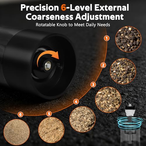 Rechargeable Electric Salt and Pepper Grinder Set, Automatic Pepper Mill with Adjustable Coarseness & One-Hand Operation, Large Capacity Battery-Powered Shakers for Cooking, Kitchen, Gifts (2, Black) - color: Black