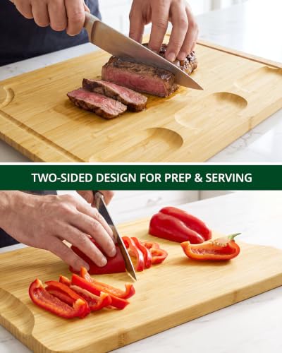 ROYAL CRAFT WOOD Bamboo Cutting Board with Juice Groove - Kitchen Chopping Board for Meat Cheese and Vegetables, Heavy Duty Serving Tray - color: Natural, size: 17.8"L x 12"W