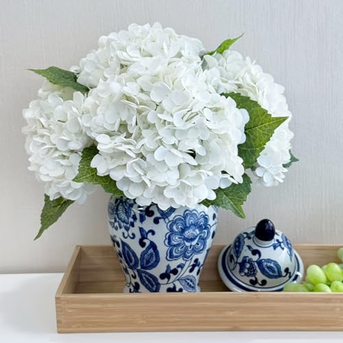 ZYTUYO Real Touch White Hydrangeas Artificial Flower, 21 inches, 4 Pcs | Realistic Faux Latex Hydrangeas, for DIY Home Decor, Baby Shower, Party Wedding Floral Arrangement, Living Room Table Flower - color: White, size: 4 PCS