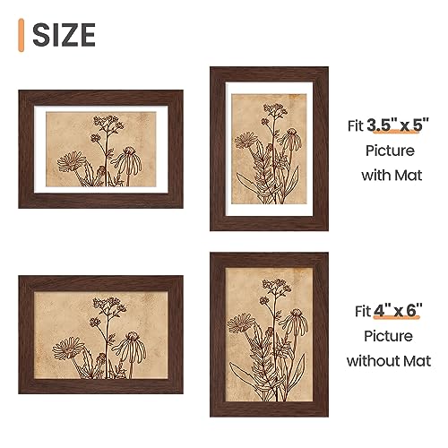 upsimples 4x6 Picture Frame Set of 10, Display Pictures 3.5x5 with Mat or 4x6 Without, Multi Photo Frames Collage for Wall or Tabletop Display, Brown | Small Frame Fit 3.5x5 and 4 x 6 Photos, Wall or Tabletop Display, For Gallery Hallway Living Room, For