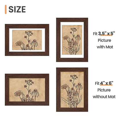 upsimples 4x6 Picture Frame Set of 10, Display Pictures 3.5x5 with Mat or 4x6 Without, Multi Photo Frames Collage for Wall or Tabletop Display, Brown | Small Frame Fit 3.5x5 and 4 x 6 Photos, Wall or Tabletop Display, For Gallery Hallway Living Room, For