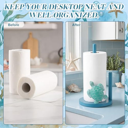 Sea Turtle Paper Towel Holder Cute Turtle Kitchen Decor Countertop Toilet Paper Towel Stand 12.5 Inch Turquoise Resin Decorative Funny Animal Gifts for Coastal Ocean Beach House Home Beachy - style: Sea Turtle