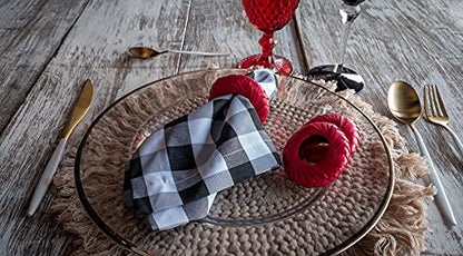 Napkin Rings Rustic Hand Woven Set of Colorful Ring Holder Coastal Tropical Beachy Napping Rings for Thanksgiving Xmas Wedding Everyday Dinning Table Parties (6X, Red) - color: Red