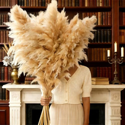 12 Stems 46" Tall Pampas Grass Decor Extra Fluffy Natural Dried Flowers | for Floor Vase Large Dried Pampas Grass, for Home Living Room, Boho Wedding Decor, Modern Farmhouse Floral Arrangements