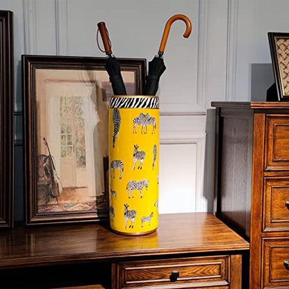 24" H Zebra Ceramic Umbrella Stand Entryway Umbrella Cane Holder | Umbrella Racks Porcelain Ceramic Umbrella Holder Modern Style Floor Vase for Storing Canes Walking Sticks for Entryway Indoor
